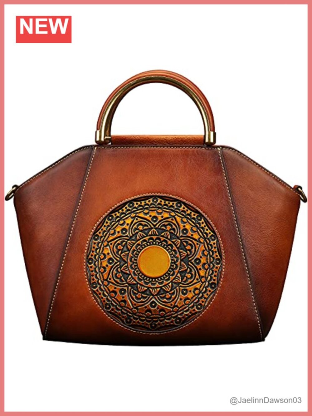 Genuine Leather Satchel Handbag Embossed Totem Crossbody Purse
